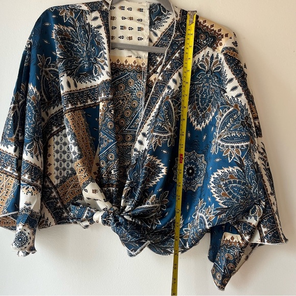 Shein Boho Paisley Print Tie Front Kimono Top XL Bell Sleeve Festival Blouse - Picture 6 of 10